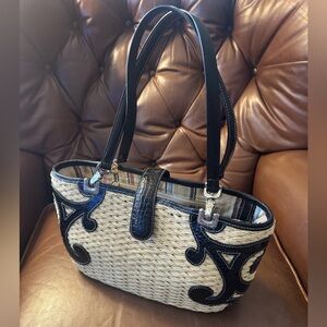 Brighton Straw and Black Leather Shoulder Bag